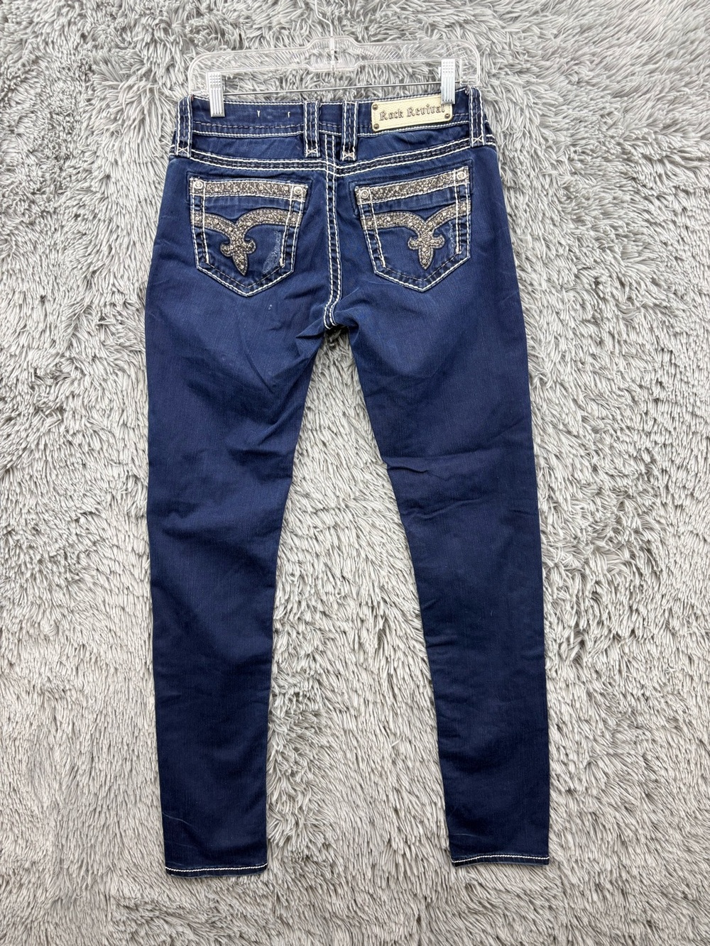Rock Revival Jeans Womens 27 Blue Sherry Skinny Dark Wash Thick Stitch Mid Rise
